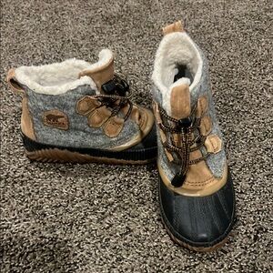 Kids Sorel Winter Boots - Gray, Navy, and Tan